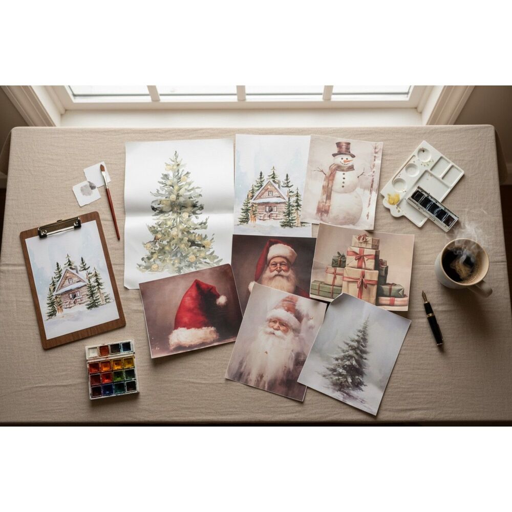 Set of 7 Christmas Holiday Vintage Shabby Chic  Canvas Art Prints